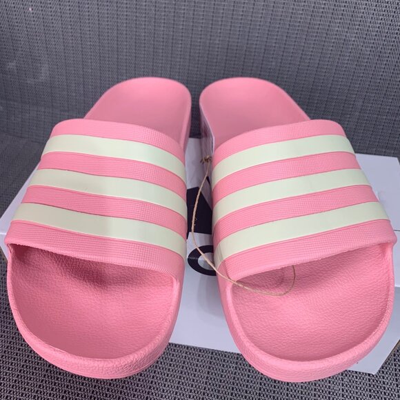 Adidas Adilette Aqua Womens Size 10 Slides Pink & Off-White Stripes - Picture 3 of 8